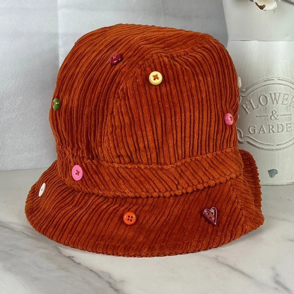 Gymboree ‘04 Vintage Orange Corduroy Hat with‎ Colorful Buttons Fall